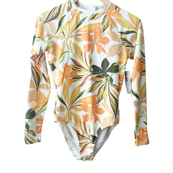 Roxy Long Sleeve UV Tropical Floral Print Bodysuit One Piece Swim Surf Rashguard - Picture 5 of 12